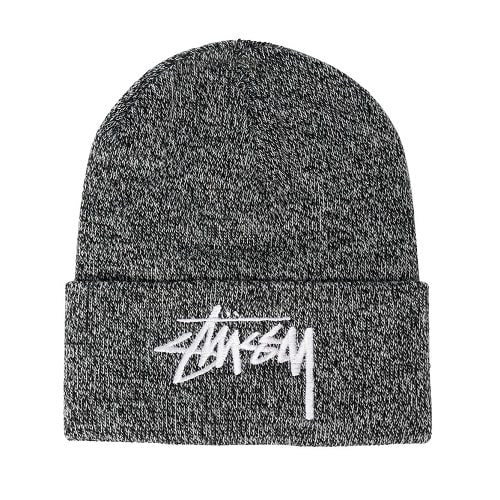 Mens Stussy Logo Beanie or Hat in Black & White Marl Knit : UK at 